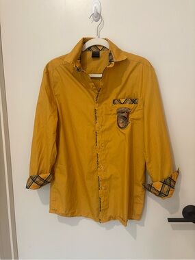 Harry Potter Hufflepuff Universal Studios Yellow Button-Up Shirt Cotton Mens XS